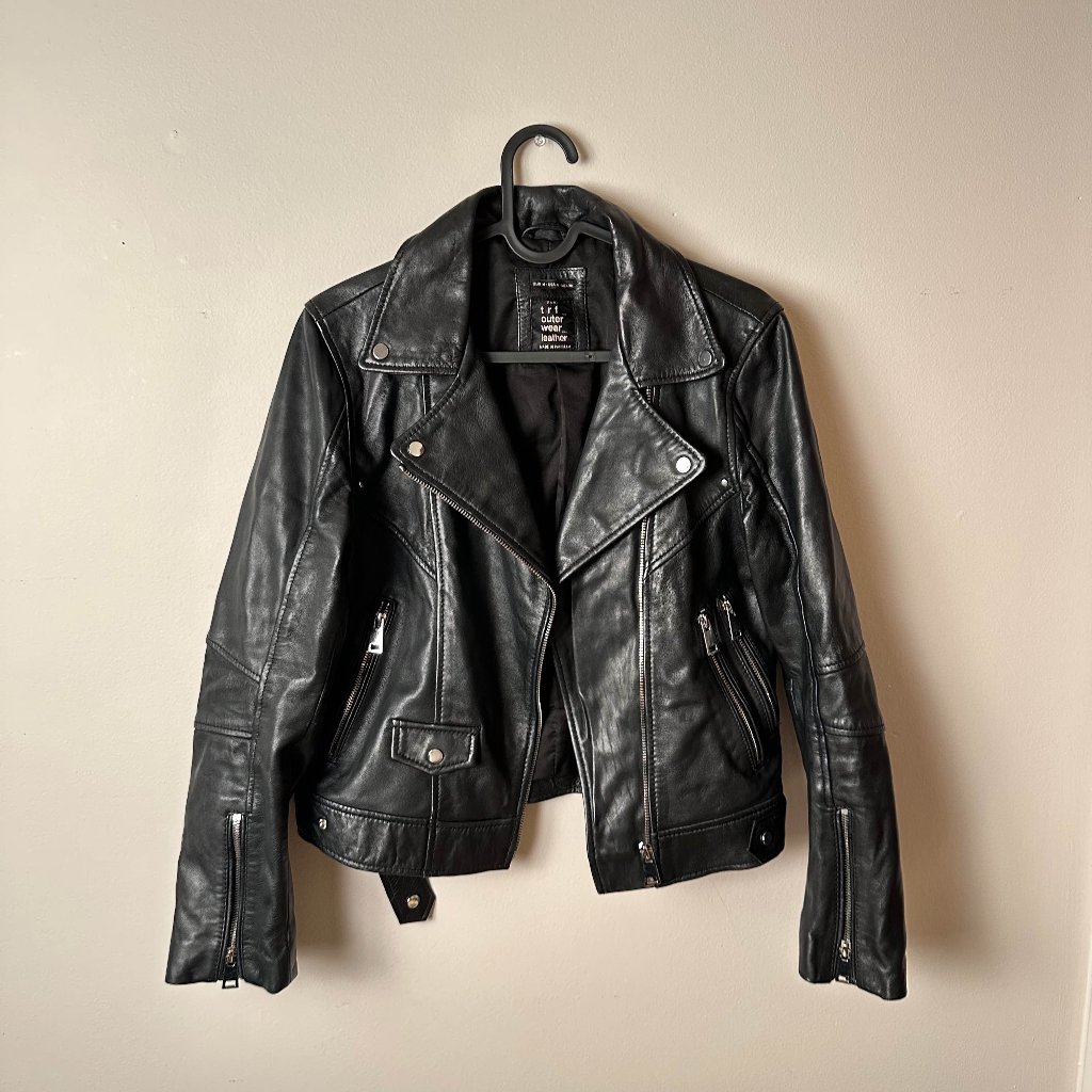 Zara Trf Outerwear Genuine Leather Moto Jacket Size M